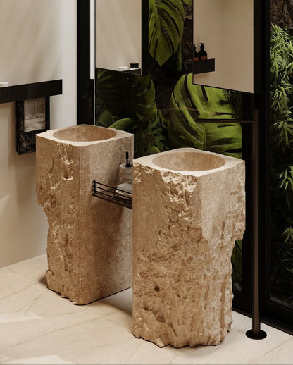 LAVABO TIPO PEDESTAL MÁRMOL ARENA  45X45X90CM MODELO BARROCO - ELEMENTO 