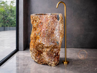 LAVABO PEDESTAL MÁRMOL ROJO MODELO TERRA 50cm.x 90cm. - ELEMENTO 