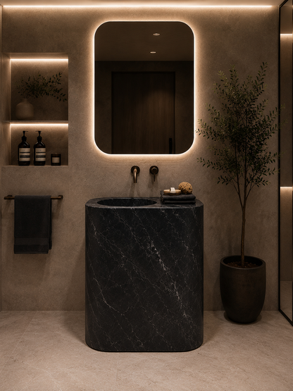 LAVABO TIPO PEDESTAL MÁRMOL NEGRO MODELO ECLIPSE 70*45*90