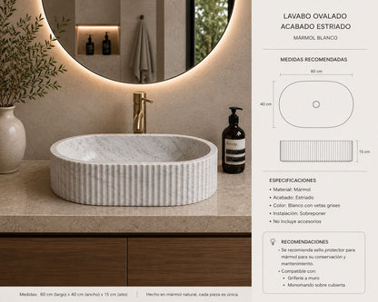 LAVABO OVALADO ESTRIADO MODELO TRAZO  60x40x15