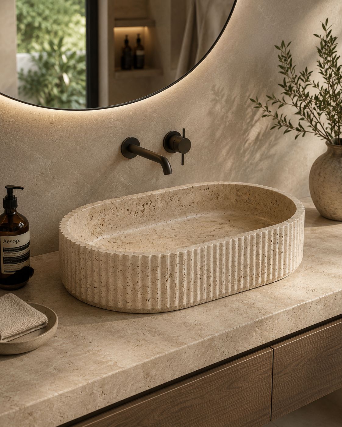 LAVABO OVALADO ESTRIADO MODELO TRAZO  60x40x15