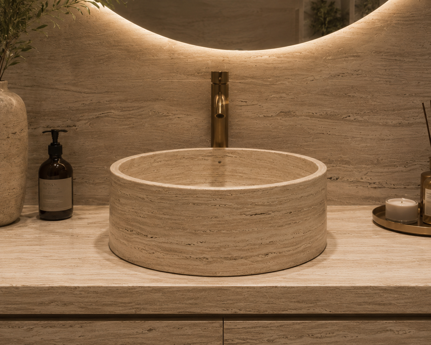 LAVABO TRAVERTINO 40cm DIÁMETRO MODELO VITTA