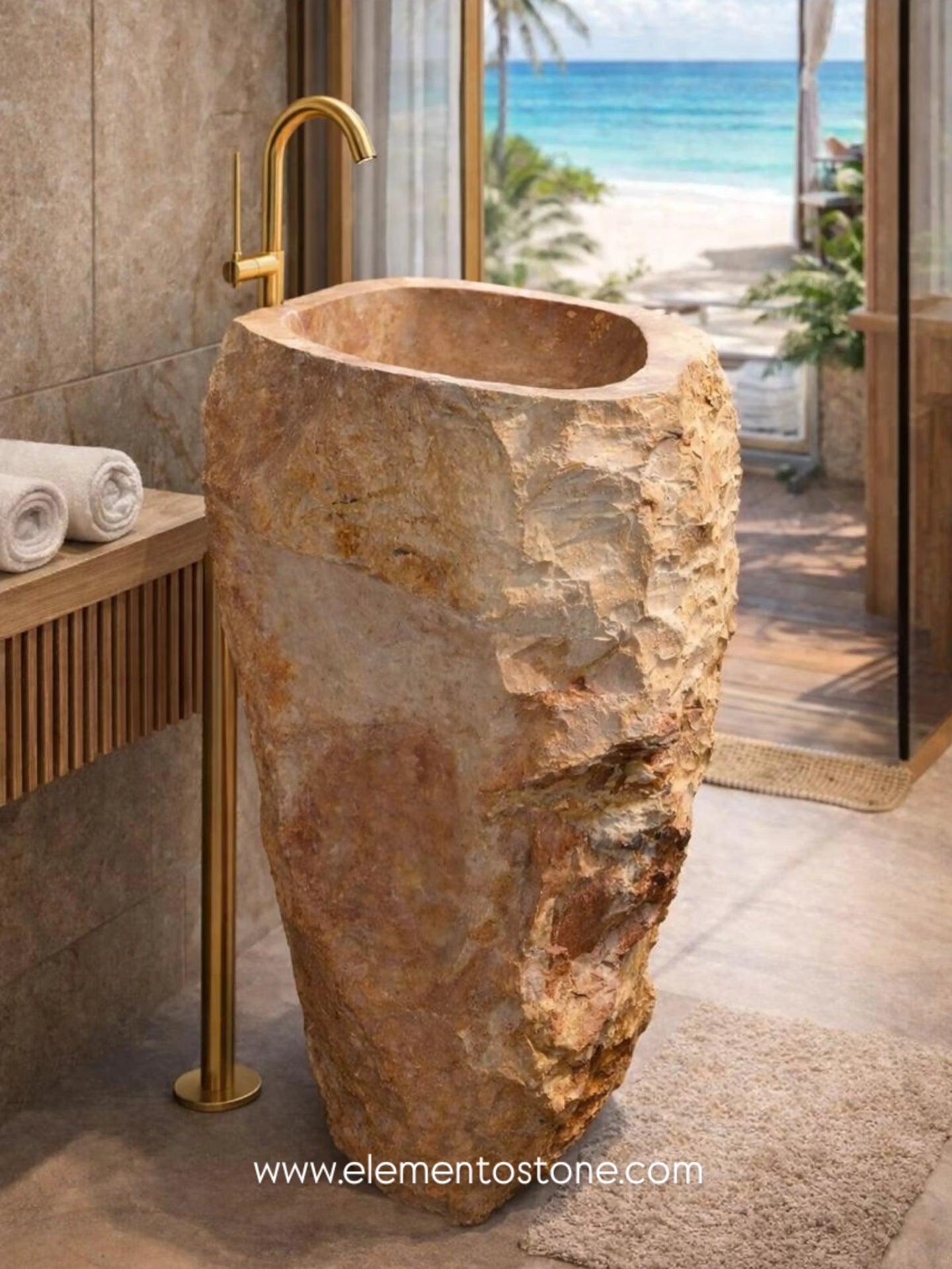 LAVABO PEDESTAL MÁRMOL ROJO MODELO TERRA 50cm.x 90cm. - ELEMENTO 
