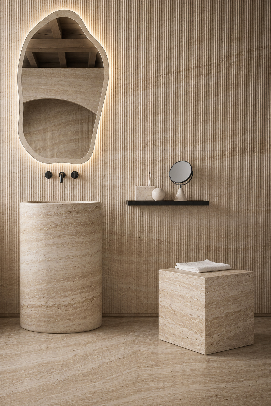 Lavabo Pedestal Mármol Travertino Modelo Vetta