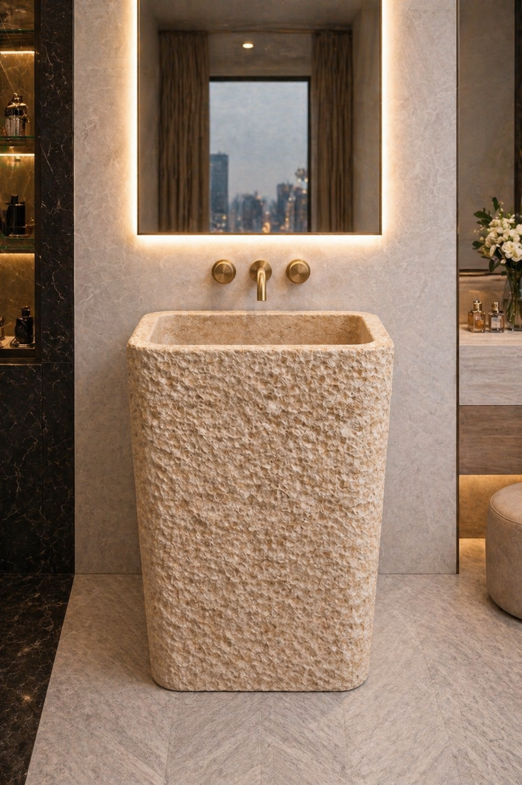 LAVABO TIPO PEDESTAL MÁRMOL BEIGE  45X45X90CM MODELO HAWAI - ELEMENTO 