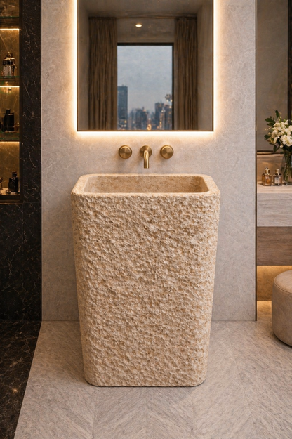 LAVABO TIPO PEDESTAL MÁRMOL BEIGE  45X45X90CM MODELO HAWAI - ELEMENTO 