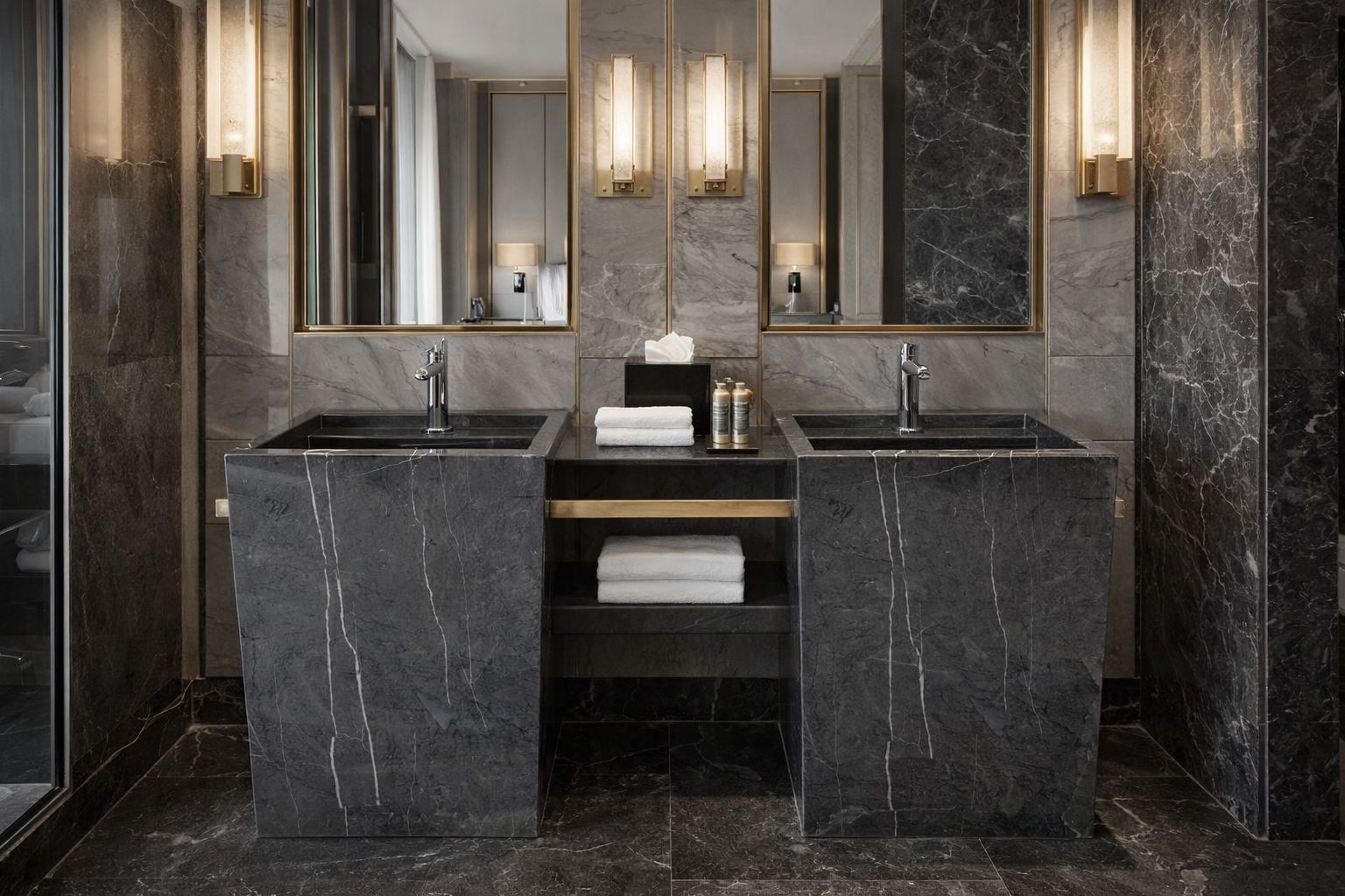 Lavabo Pedestal Mármol Negro Modelo Singapur - ELEMENTO 