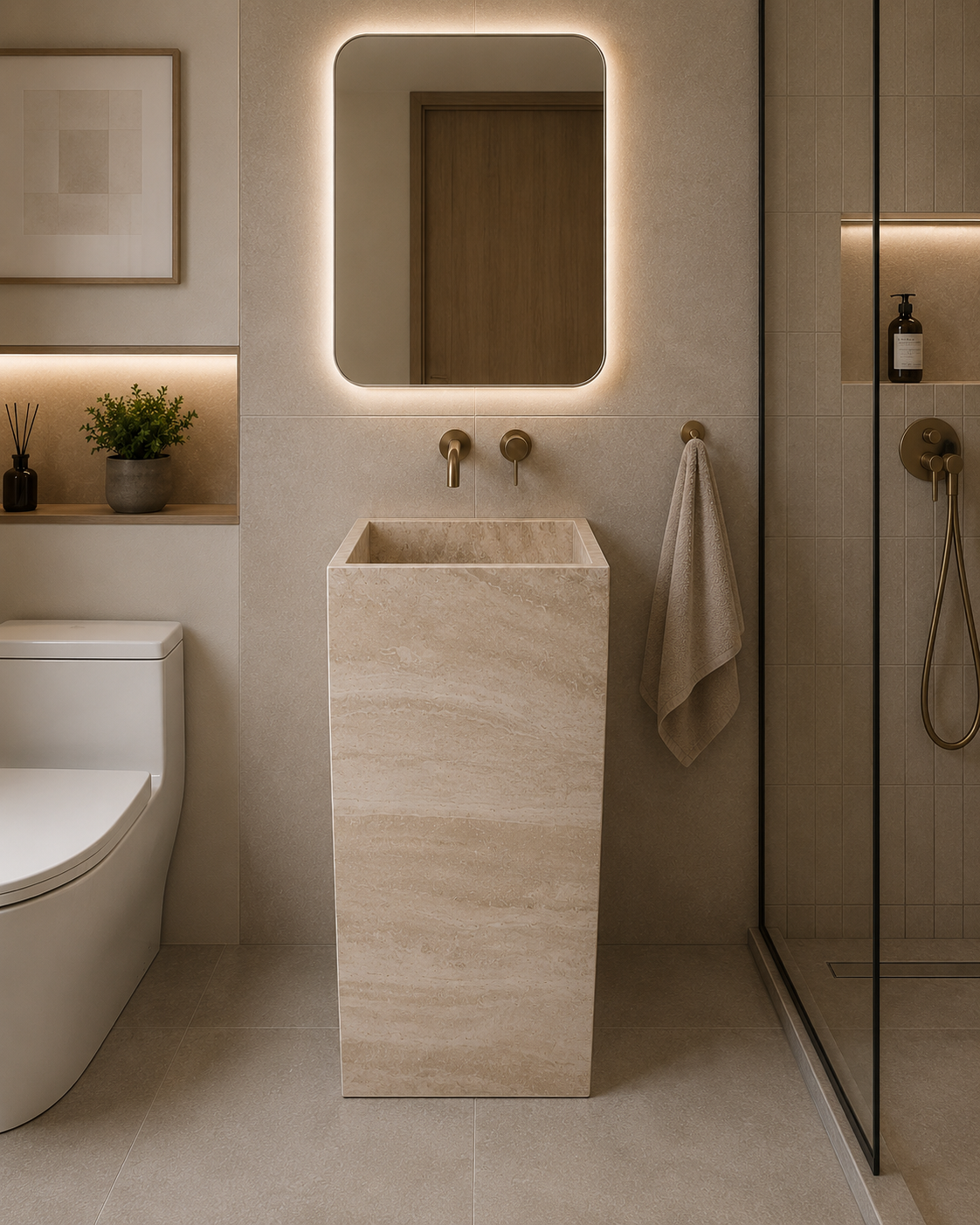 LAVABO TIPO PEDESTAL MÁRMOL BEIGE 45*45*85 CM MODELO SURI