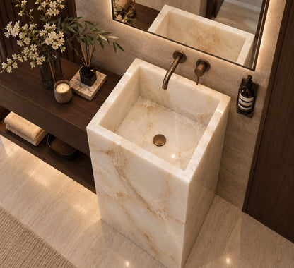 LAVABO TIPO PEDESTAL ÓNIX MODELO LÚMINA  45*45x90