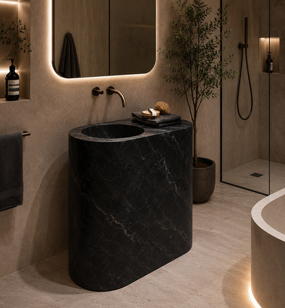 LAVABO TIPO PEDESTAL MÁRMOL NEGRO MODELO ECLIPSE 70*45*90
