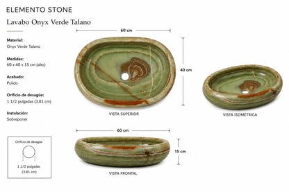 LAVABO OVALADO ÓNIX VERDE TALAN 60x40cm.