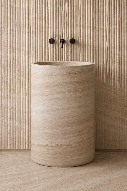 Lavabo Pedestal Mármol Travertino Modelo Vetta