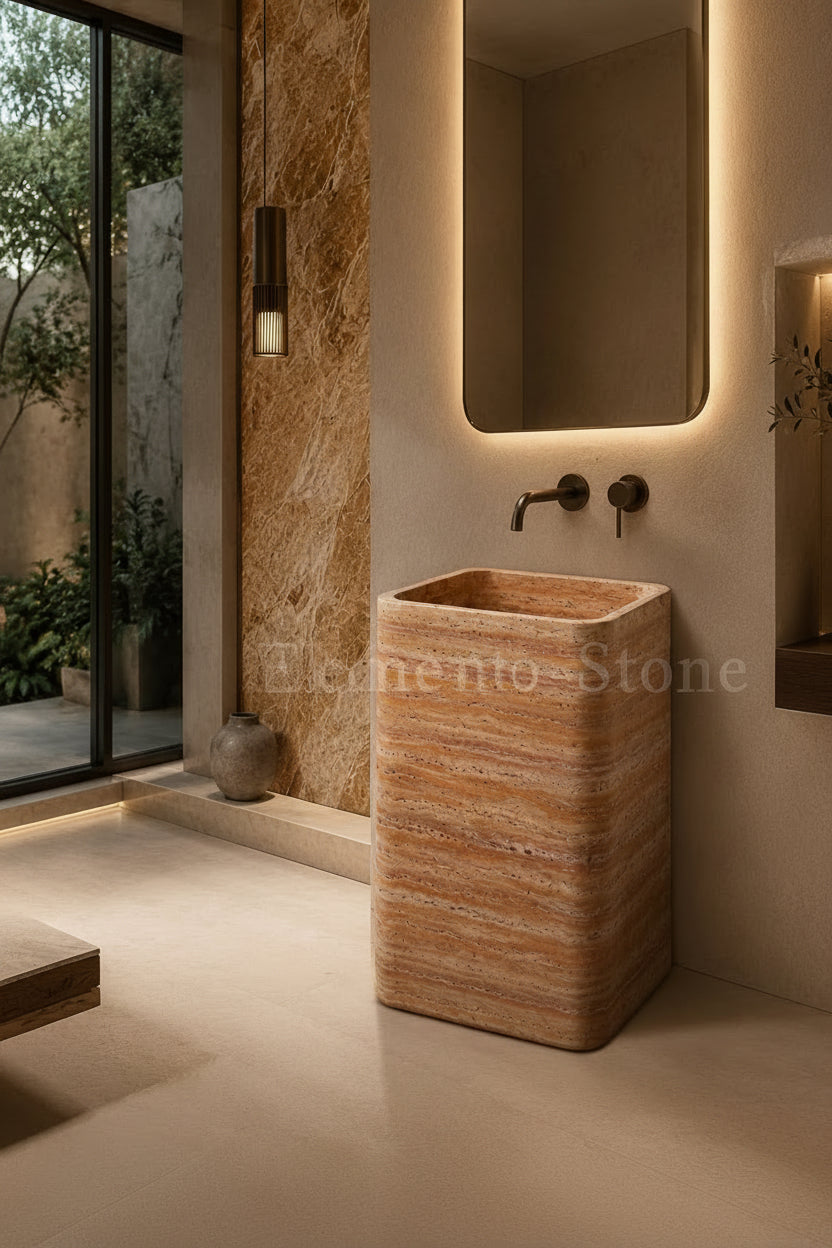 LAVABO PEDESTAL MÁRMOL ROJO MODELO RUBRA 45x90cm - ELEMENTO 