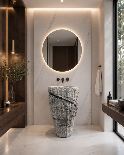 LAVABO TIPO PEDESTAL MÁRMOL BLANCO  50X90CM MODELO VÉNETO