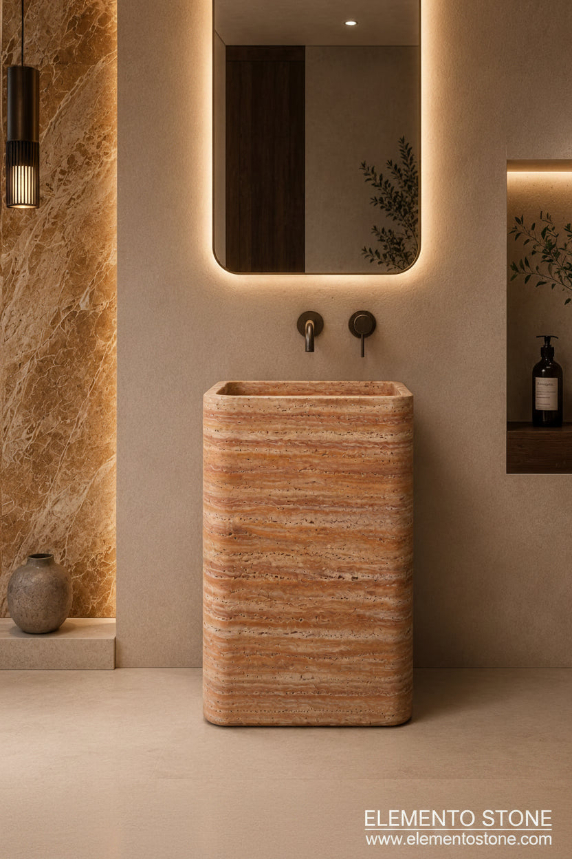 LAVABO PEDESTAL MÁRMOL ROJO MODELO RUBRA 45x90cm - ELEMENTO 