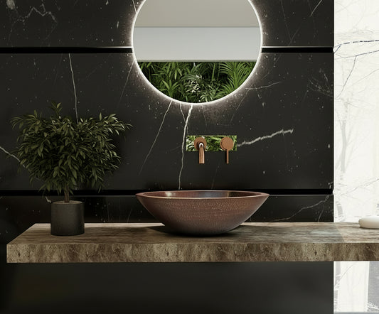 Premium Lavabo Vessel Ovalado en Cobre con Doble Pared - ELEMENTO 
